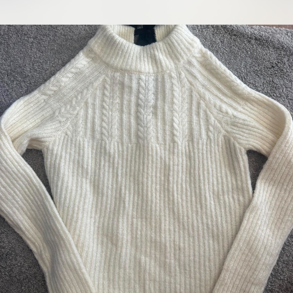 FRNCH Ivory Cable Knit Turtleneck Sweater